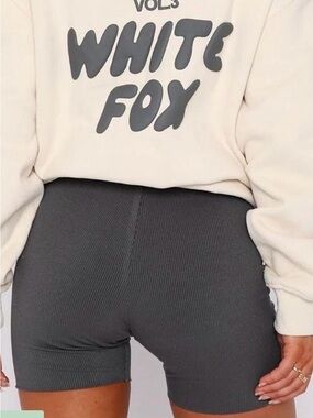 White Fox Boutique Sage Green Ribbed Biker Shorts in Rayon and Spandex